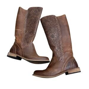 Lucchese Spirit Cowboy Boots Floral Tooled Leather Boots Size 8.5 Handcrafted